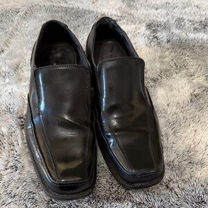 Alfani Mens 10m Leather Slip On‎ Black Loafer Dress Shoe Square Toe Business